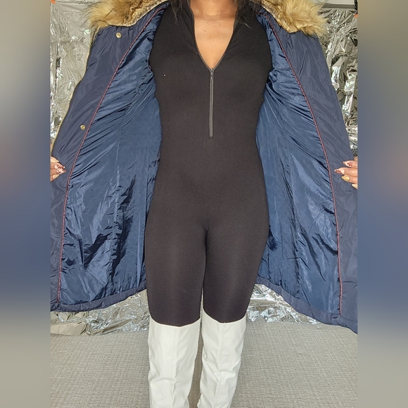 Cole Haan Navy Puffer Jacket with Fur Trim - Picture 6 of 16